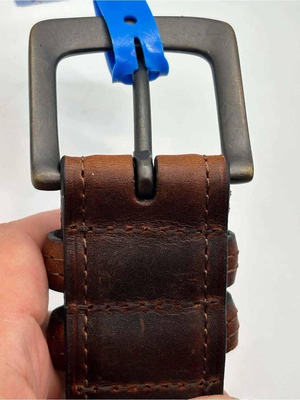 New Columbia Men's Dark Brown Two Tone Leather Belt Size 50 Stitching Big Tall